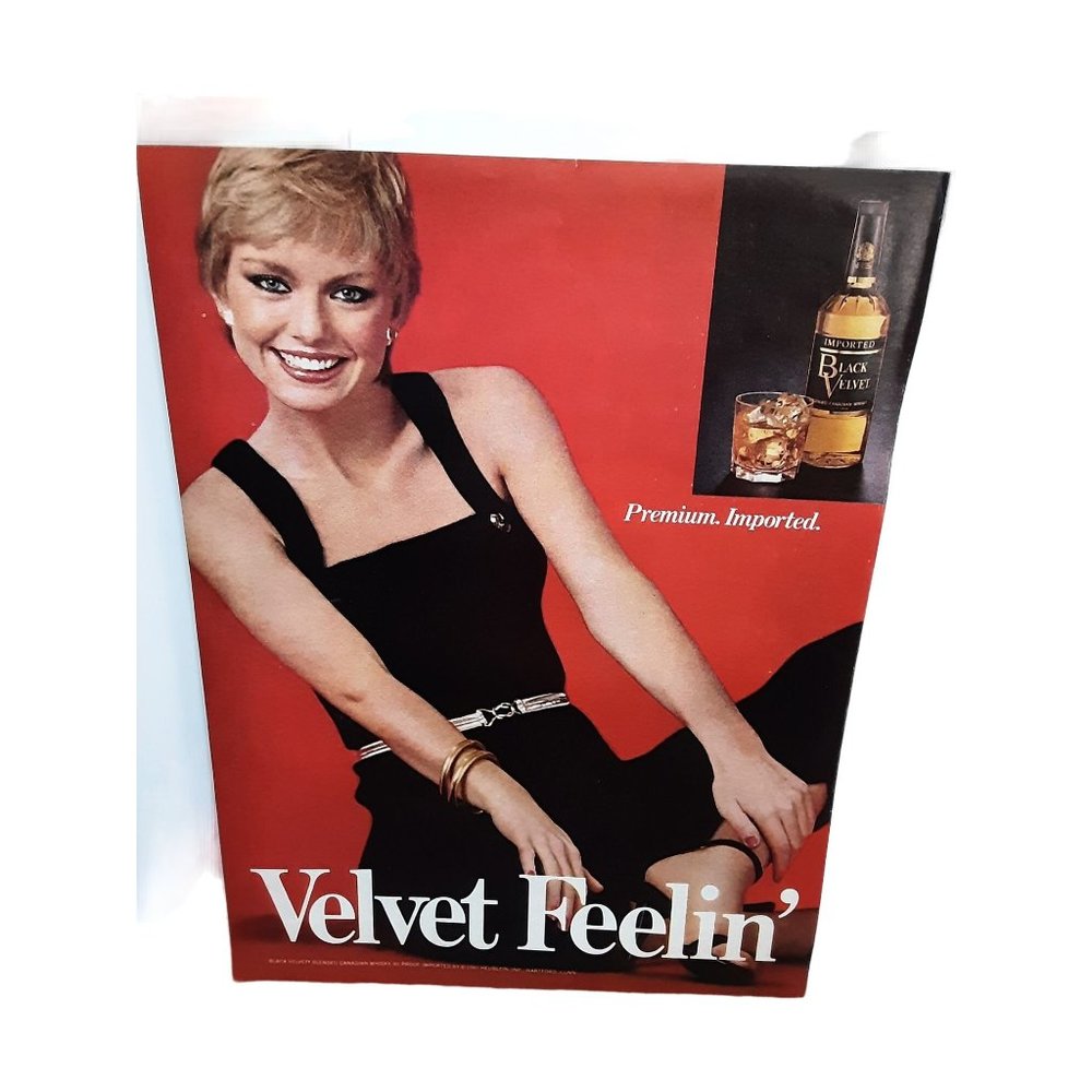 Black Velvet with sexy Woman Velvet Feelin vintage 1980 Magazine Print Ad